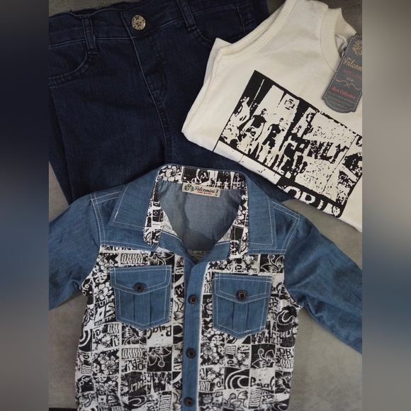 Toddler Boys 3pc Outfit Denim and Graphic Size 4T - Picture 2 of 9